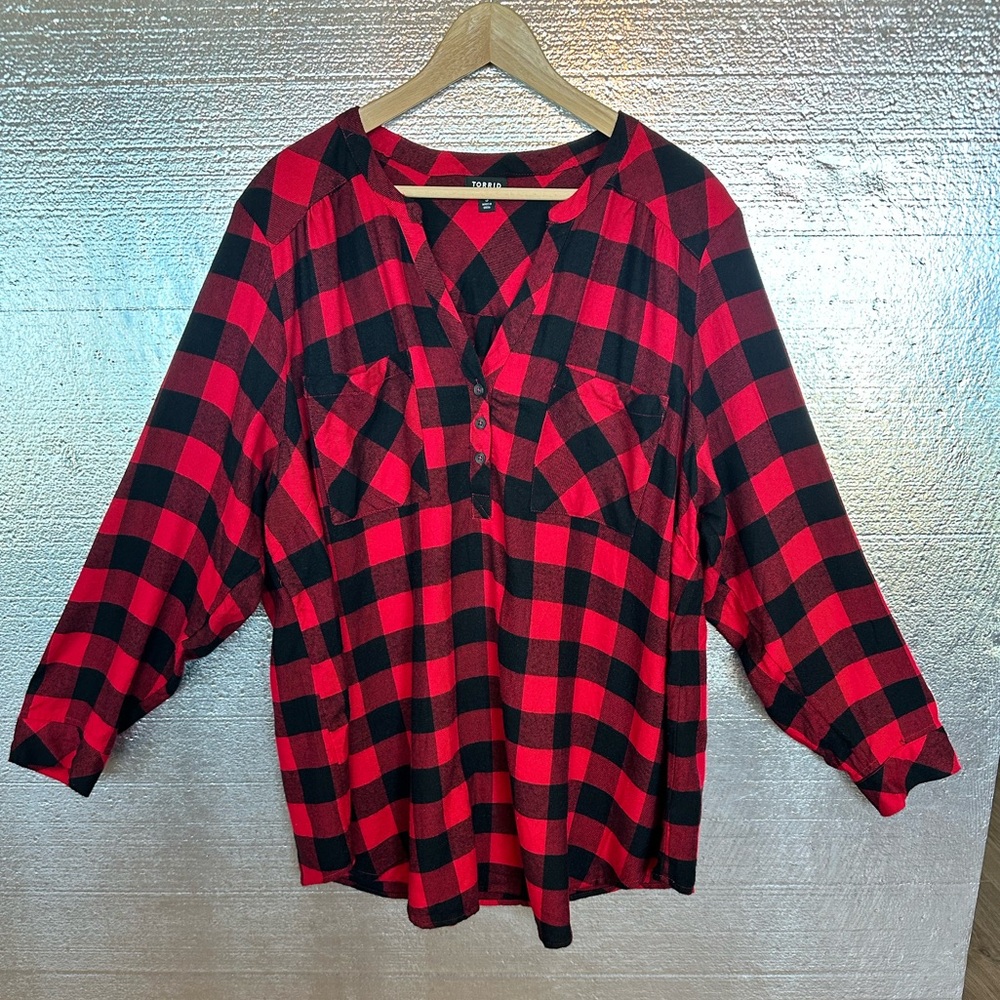 Torrid Harper Style Buffalo Plaid Red and Black Pullover Tunic 3X